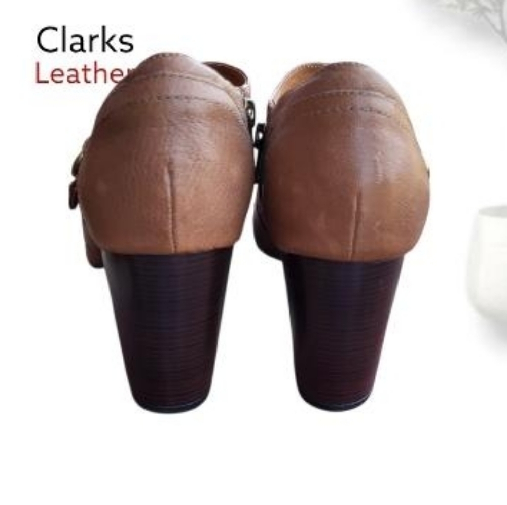 Clarks Leather Town Club Mock Strap Mary Jane High Heel Pump Brown Women 8.5 - Picture 3 of 9